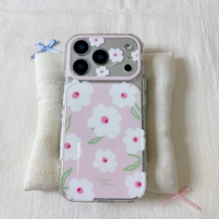 13全包硅胶防摔日韩 保护套15 ins粉底白色花朵磁吸双层适用苹果17promax手机壳iPhone16新款