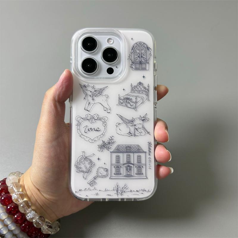 可爱简笔画天使小羊适用苹果16promax手机壳iPhone15新款保护套14/13全包硅胶防摔日韩小众