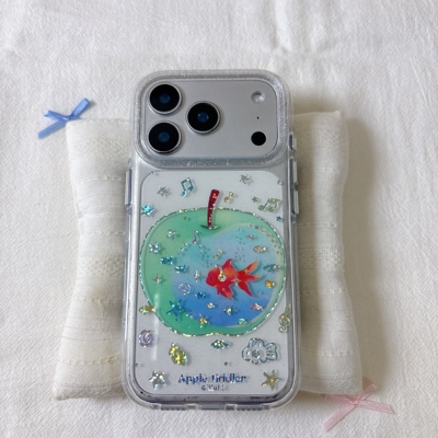 ins炫彩青苹果金鱼圆边双层适用苹果17promax手机壳iPhone16新款保护套15 /14/13全包硅胶防摔日韩