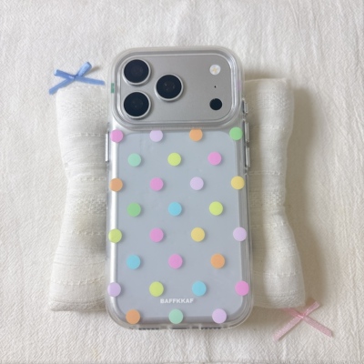 ins马卡龙色波点圆边双层适用苹果17promax手机壳iPhone16新款保护套15 /14/13全包硅胶防摔日韩