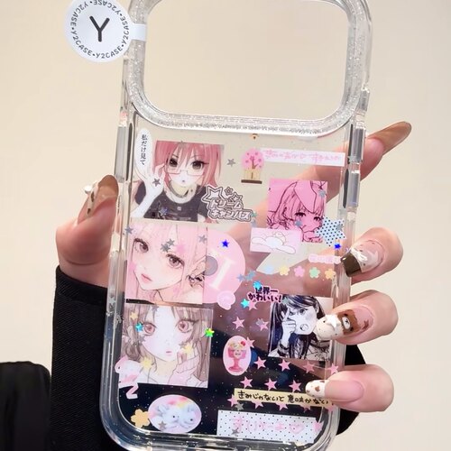 可爱动漫女孩插画圆边双层适用苹果17promax手机壳iPhone16新款保护套15 /14/13全包硅胶防摔日韩