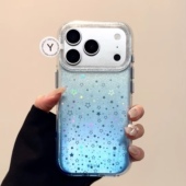 ins鎏金渐变蓝色星星圆边双层适用苹果17promax手机壳iPhone16新款 保护套15 13全包硅胶防摔日韩