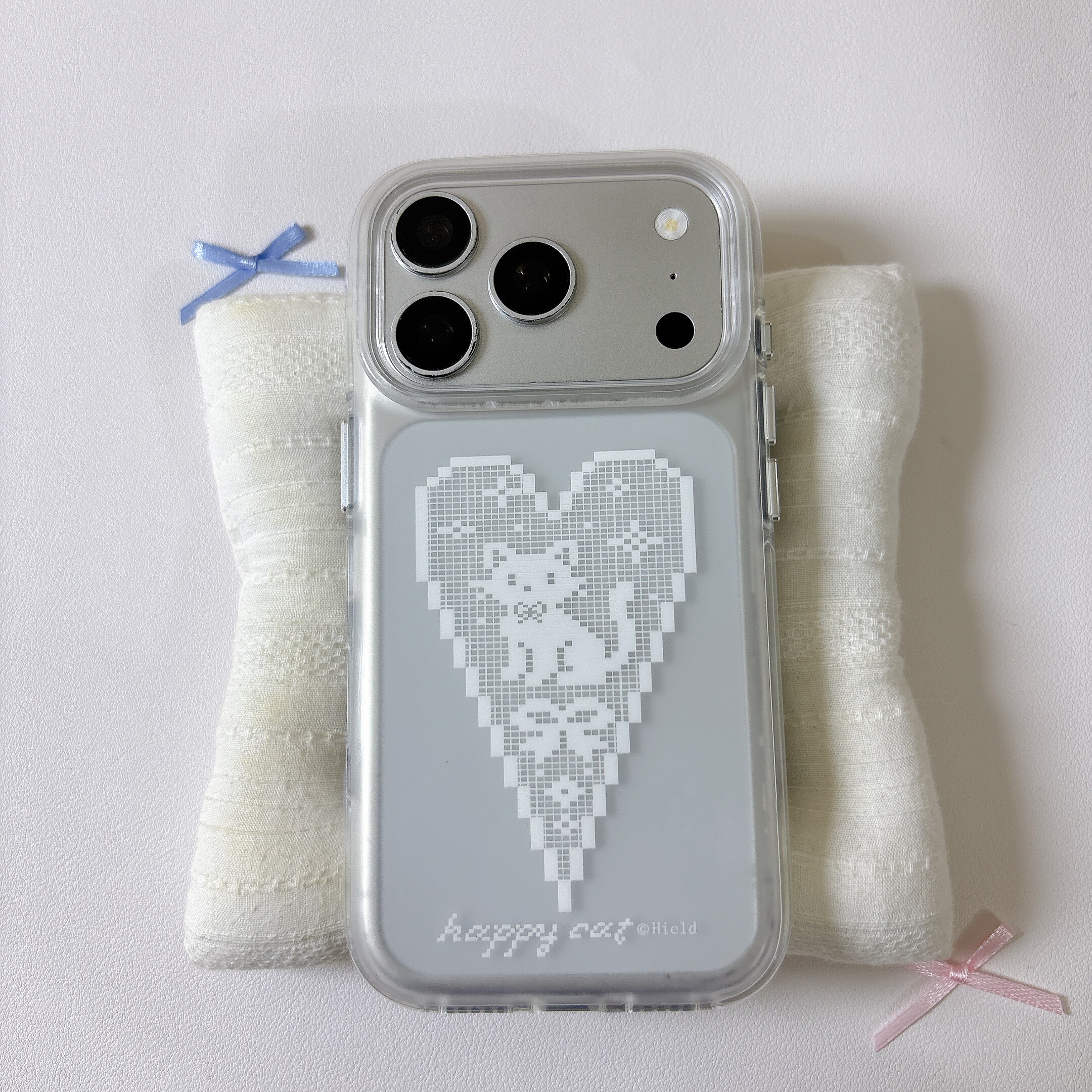 可爱白色爱心小猫咪磨砂圆边双层适用苹果17promax手机壳iPhone16新款保护套15 /14/13全包硅胶防摔日韩