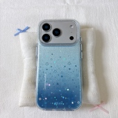 ins鎏金渐变蓝色星星圆边双层适用苹果17promax手机壳iPhone16新款 保护套15 13全包硅胶防摔日韩
