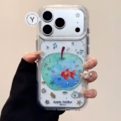 ins炫彩青苹果金鱼圆边双层适用苹果17promax手机壳iPhone16新款 保护套15 13全包硅胶防摔日韩