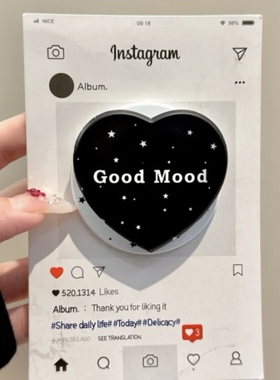 黑色爱心英文适用MagSafe手机磁吸懒人伸缩气囊支架强力吸附女