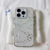 高级感闪粉满屏银色星星圆边双层适用苹果16promax手机壳iPhone15新款 保护套14 13全包硅胶防摔日韩小众