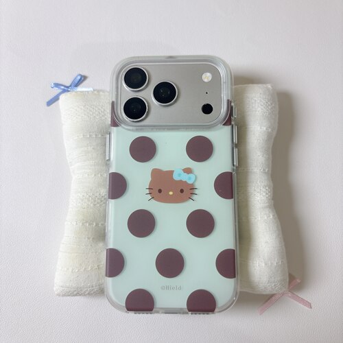 可爱绿底波点黑皮kitty磨砂圆边双层适用苹果17promax手机壳iPhone16新款保护套15 /14/13全包硅胶防摔日韩