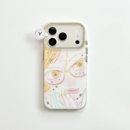 卡通可爱星星眼镜少女圆边双层适用苹果17promax手机壳iPhone16新款保护套15 /14/13全包硅胶防摔日韩