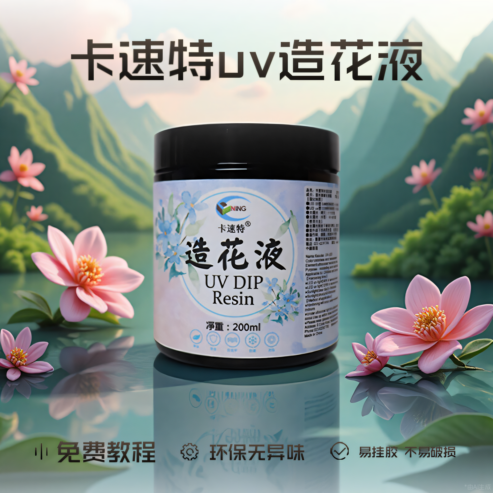 环保易挂胶卡速特uv造花液水晶花手工材料滴胶掐丝发簪蝴蝶非遗