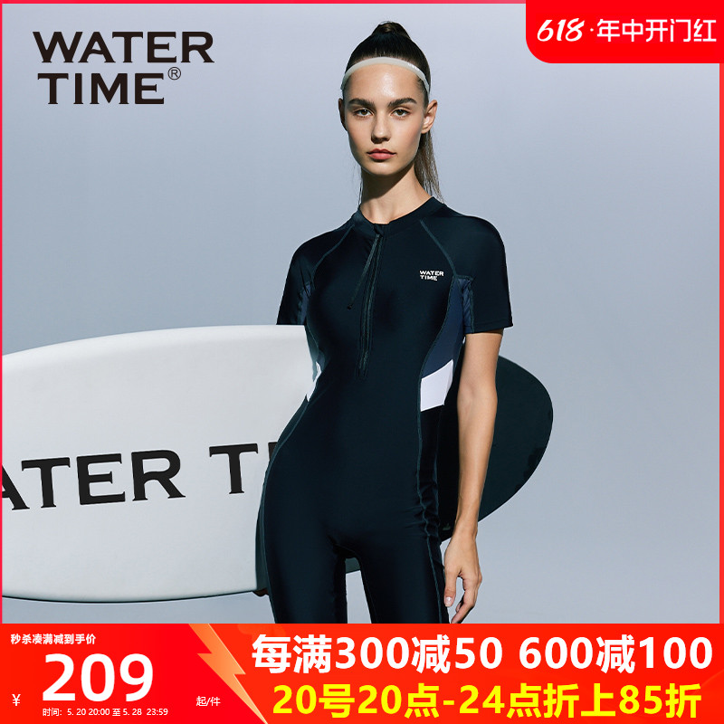 WaterTime泳衣女款潜水服连体保守专业平角2024新款冲浪服水母衣