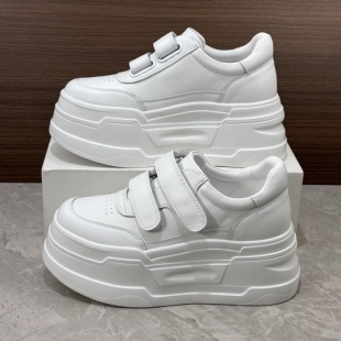 女魔术贴白色增高厚底鞋 松糕小白鞋 超轻 真皮爆款 欧洲站2026年新款