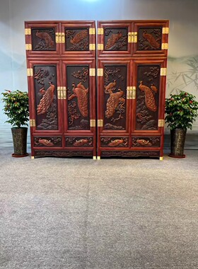 红木家具孔雀顶箱柜赞比亚血檀卧室实木雕花大衣柜衣橱中式防古