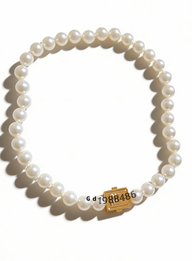 法式复古珍珠项链女choker时尚简约百搭ins港风新品金色字母m方扣