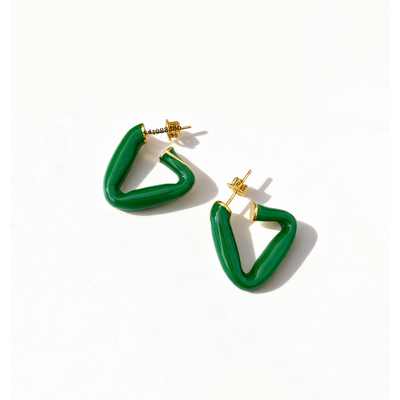 复古绿色珐琅三角形耳钉女 奶油白色新品百搭简约ins港风bv耳环潮