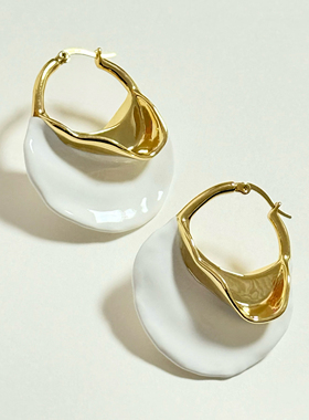 复古金边白色珐琅一片式吊坠耳环女个性 耳钉包邮新品百搭气质ins