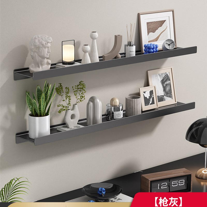 墙上置物架一字壁挂隔板客厅电视墙壁太空铝免打孔展示架挂书支架