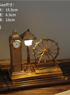 工业风大本钟模型复古沙漏装饰品摆件杂货铺橱窗道具美式桌面时钟