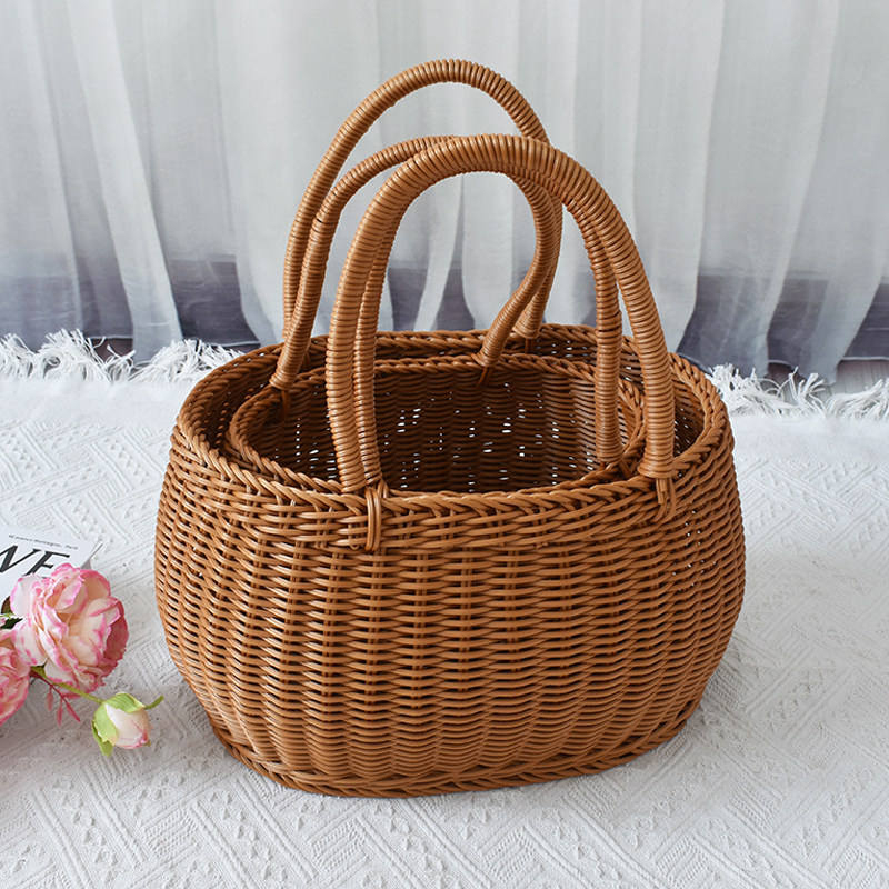 仿藤编织收纳筐购物篮礼品篮家用水果篮手提买菜篮子野餐篮果蔬篮,收纳整理,其他收纳篮,淘宝优惠券,粉丝福利购,淘宝优惠卷