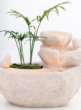 假山流水加湿净化盆景桌面喷泉店铺居家办公桌转运球流金聚宝水景