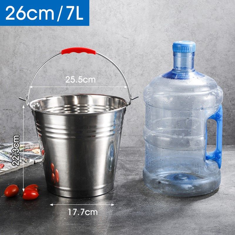 不锈钢水桶手提式家用带盖提桶油桶分类食堂铁桶提水桶特厚迷你