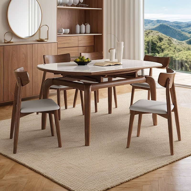 实木岩板餐桌中古风长方形饭桌家用现代简约圆桌椅组合