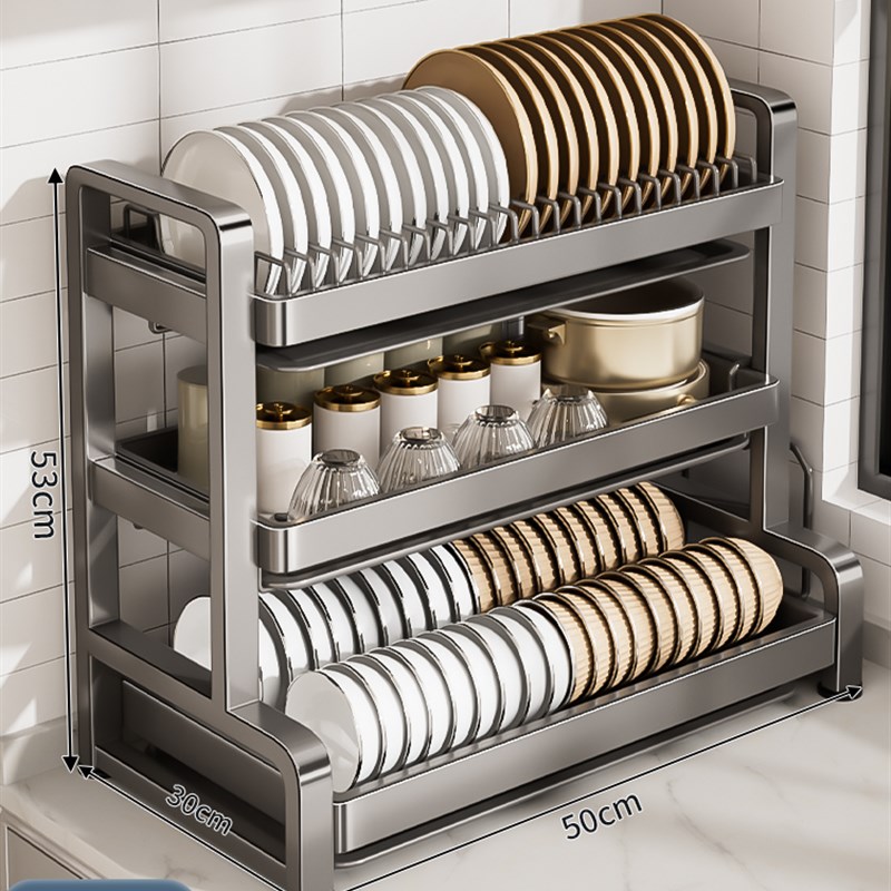 304不锈钢碗碟收纳架厨房置物架沥水碗架家用多功能放碗盘筷子柜