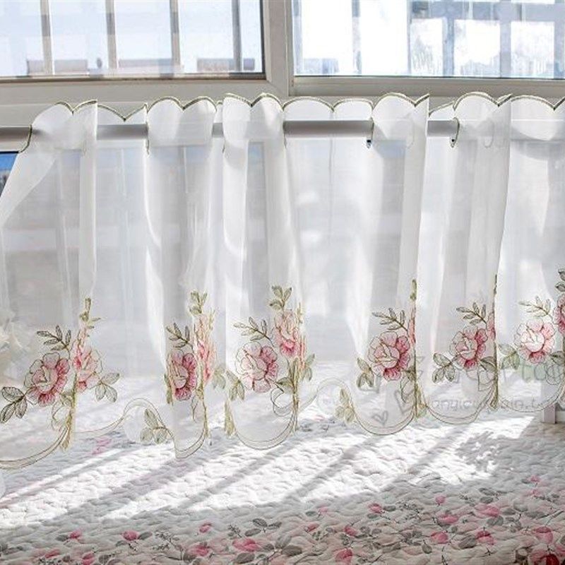 嫣然刺绣半帘咖啡帘 唯美成品小短帘隔断帘 厨房窗帘纱门帘橱柜帘,居家布艺,成品窗帘,淘宝优惠券,粉丝福利购,淘宝优惠卷