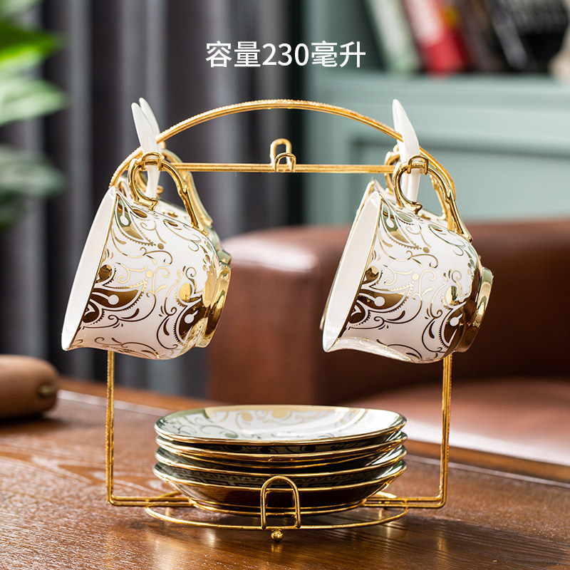 镀金陶瓷咖啡碟杯套装欧式小奢华6件套茶具茶杯杯碟勺茶壶送架子,餐饮具,咖啡杯,淘宝优惠券,粉丝福利购,淘宝优惠卷