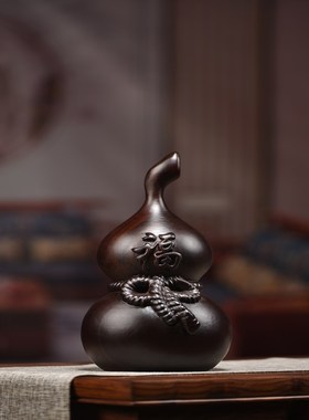 木雕摆件木雕葫芦木头福葫芦摆件家居客厅办公室装饰桌面实木葫芦