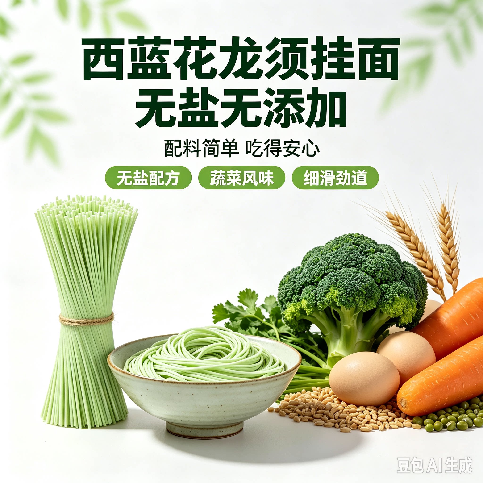 糖尿人专用食品无糖精可以吃西兰花龙须面150克蔬菜挂面儿童早餐