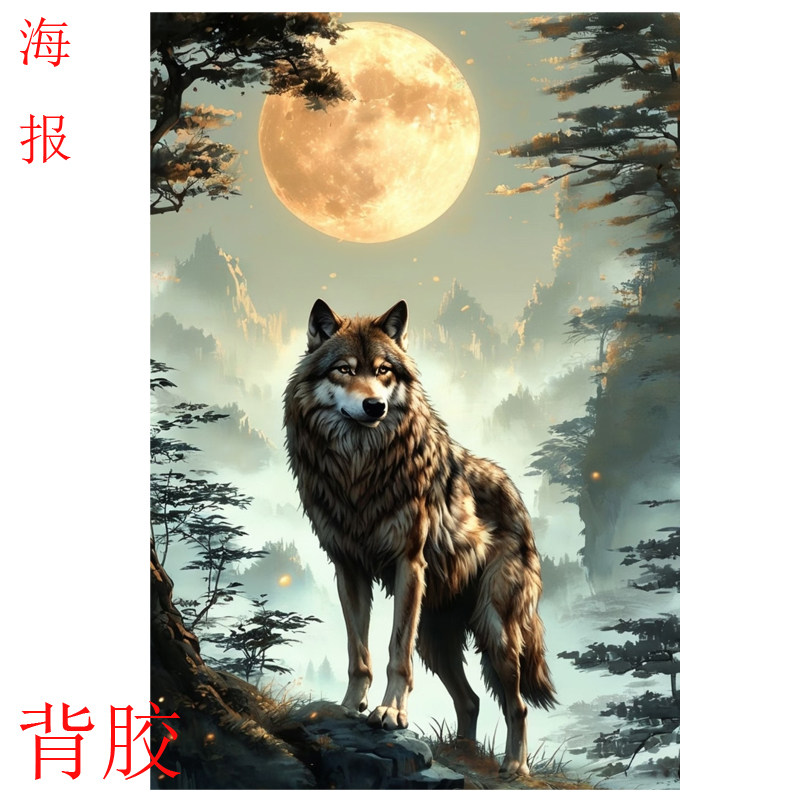 狼海报贴图大副墙壁狼图腾黑狼灰现代装饰画