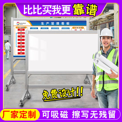 小涂涂定制工厂车间白板加厚支架可移动立式落地写字板带轮生产管理双面看板现场铝合金质量安全生产计划展板