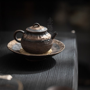 复古粗陶手工鎏金茶壶老岩泥家用功夫泡茶壶单壶防烫手抓壶