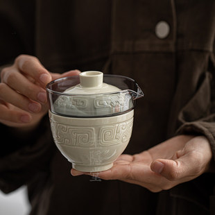 定窑刻花户外便携旅行功夫茶具套装复古快客杯办公室泡茶杯