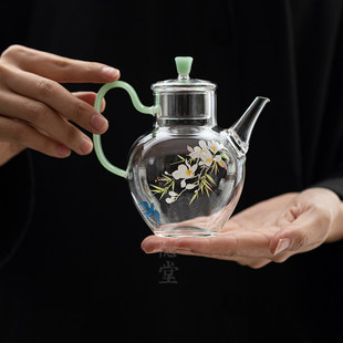 手工高透耐热玻璃茶壶家用绿茶泡茶壶宋手执壶小号单壶