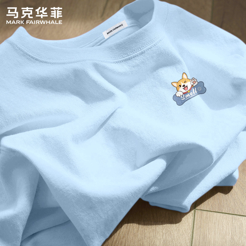 马克华菲夏季新款重磅纯棉短袖T恤男士宽松小狗印花潮流百搭上衣