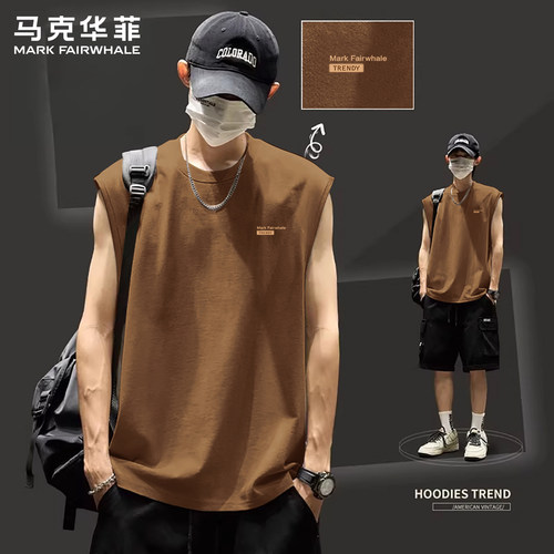 马克华菲夏季男士纯棉宽松背心