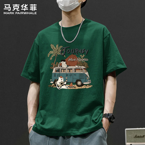 马克华菲纯棉宽松印花短袖T恤男