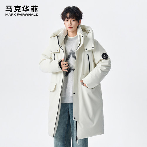 马克华菲男士中长款羽绒服连帽