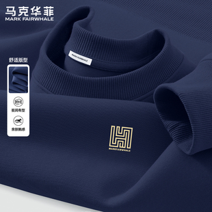 宽松圆领藏青时尚 新款 印花休闲上衣 卫衣2026春季 马克华菲重磅男士