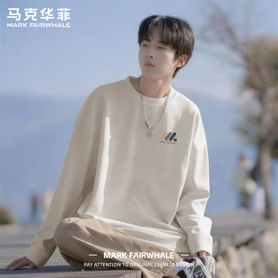 马克华菲简约休闲落肩袖长袖T恤男款宽松百搭打底衫春季新款衣服