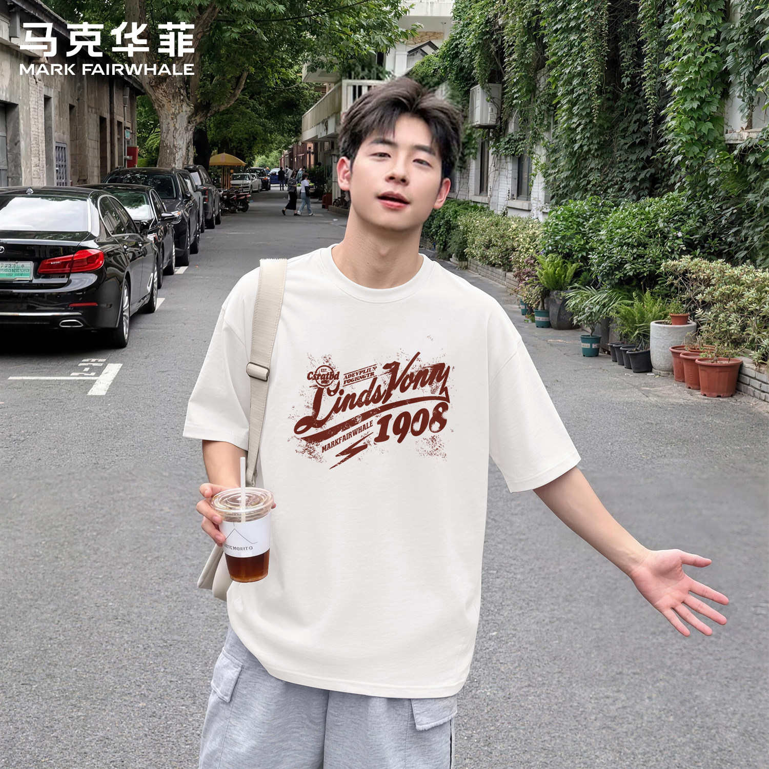 马克华菲纯棉短袖T恤宽松印花男