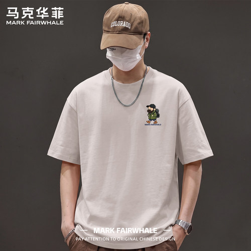 马克华菲纯棉短袖T恤宽松印花男