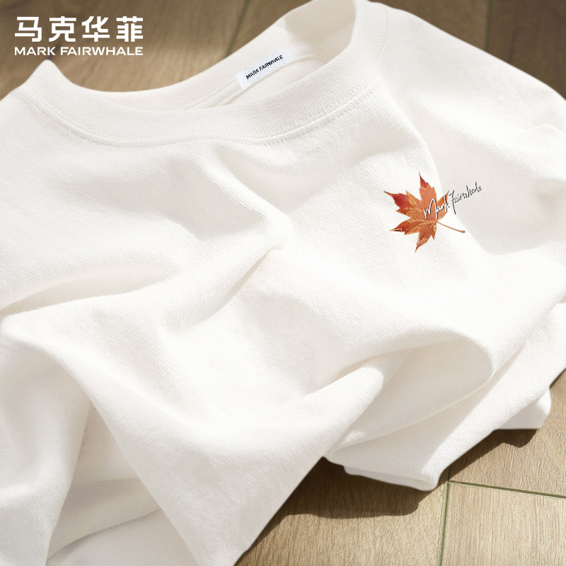 马克华菲2026新款夏季男士短袖T恤纯棉宽松圆领枫叶印花衣服潮牌