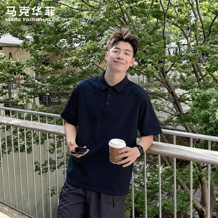 马克华菲翻领衬衫polo衫短袖男款夏季商务风高级感藏蓝色T恤上衣