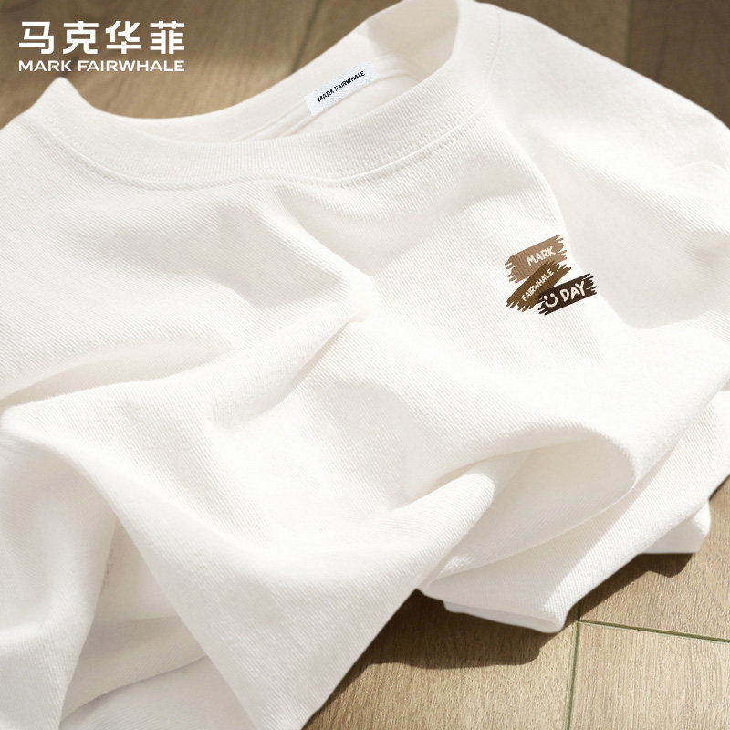 马克华菲夏季短袖T恤男款2026新款纯棉白色宽松休闲印花上衣潮流