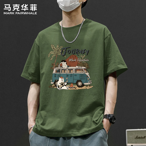 马克华菲纯棉宽松印花短袖T恤男