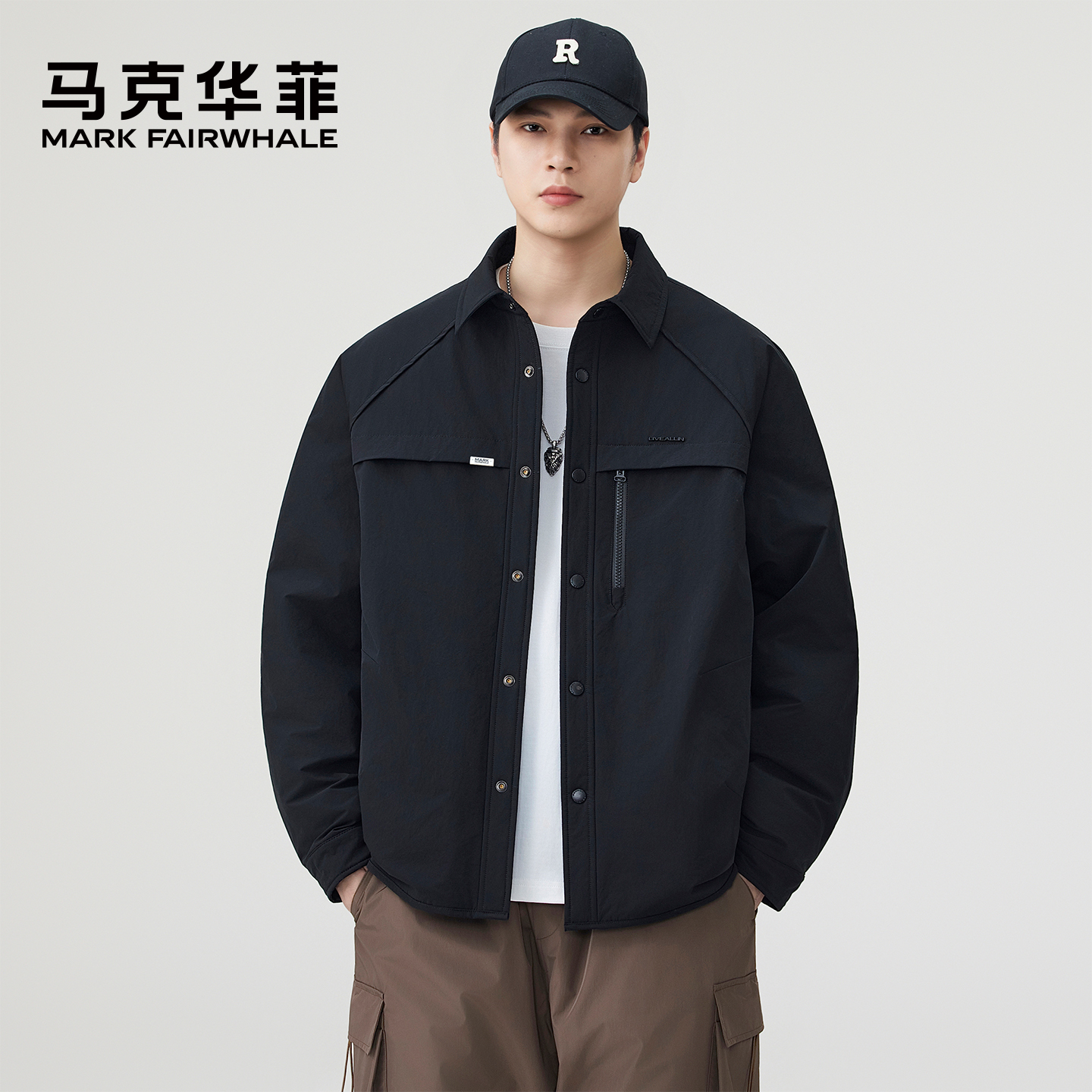 马克华菲轻薄翻领夹克羽绒服