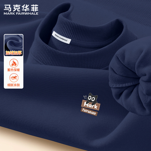 马克华菲加绒加厚圆领无帽卫衣男款保暖小黑猫印花套头潮牌上衣服